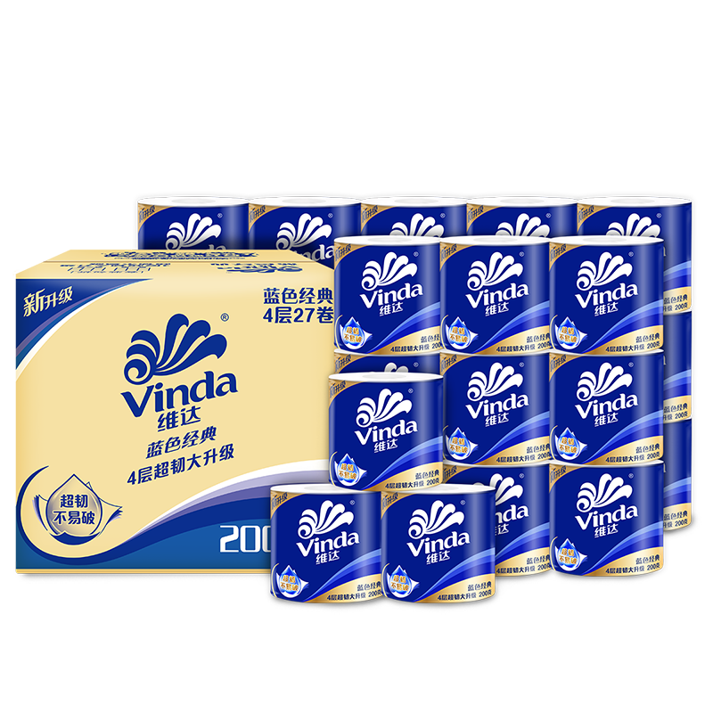 v4073-B 维达(Vinda) 卷纸 蓝色经典4层200g卫生纸巾*27卷