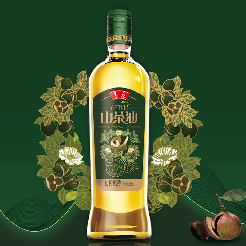 鲁花山茶籽油750ml玻璃瓶