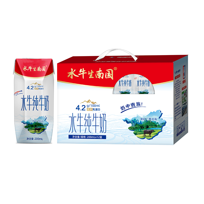 水牛生南国水牛纯牛奶200mL*12盒装4.2g